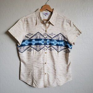 Roper Southwestern Aztec Print Shirt Short Sleeve Button Up Size Women's Large